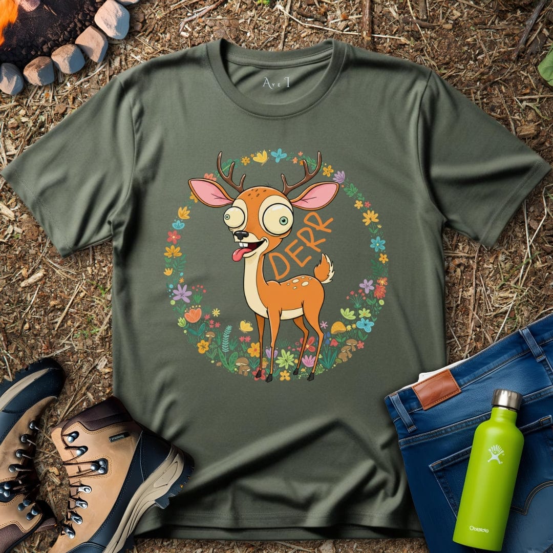 Aye I T-Shirt Military Green / S Deer Flower T-Shirt