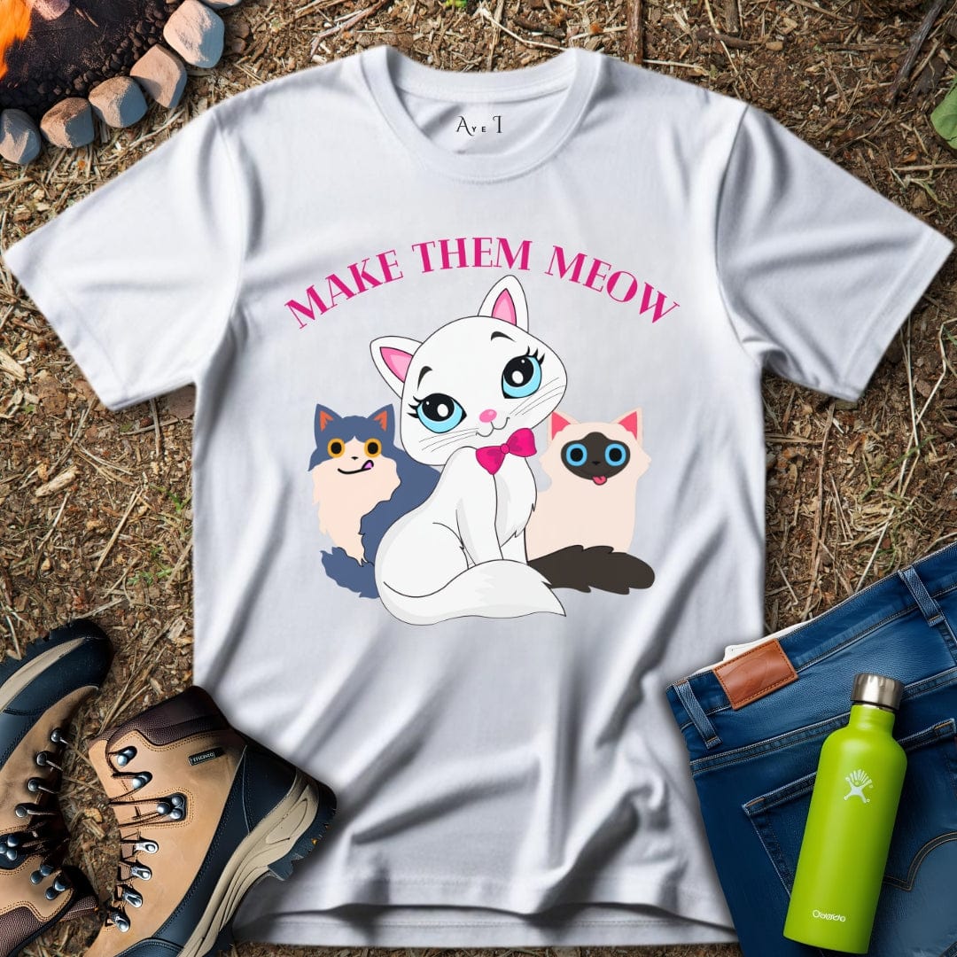 Aye I T-Shirt White / S Cat Meow T-Shirt