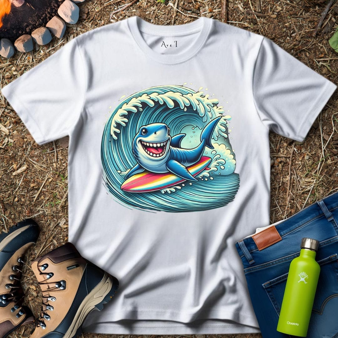 Aye I T-Shirt White / S Shark Surfing T-Shirt